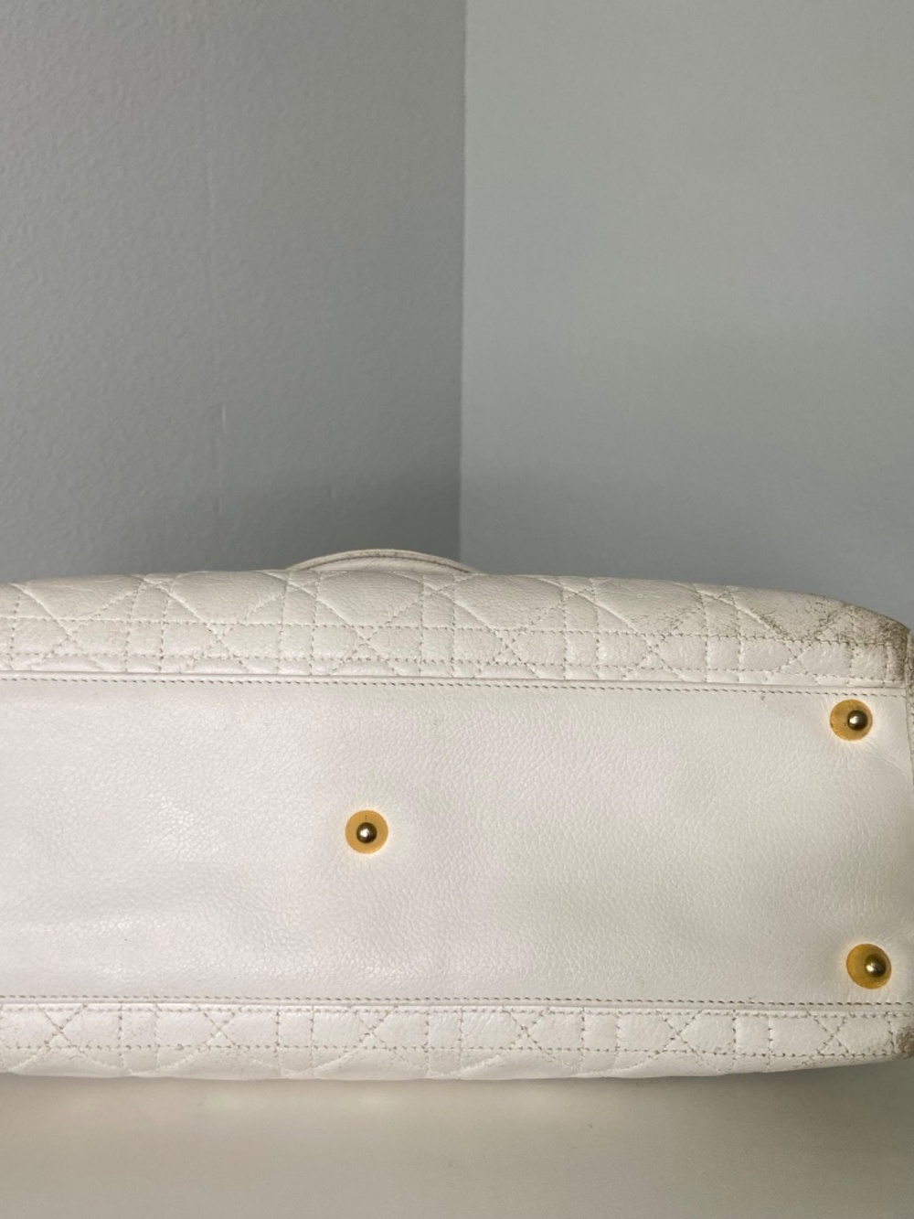 Authentic Dior White Lambskin Lady Dior Handbag Quilted Cannage Gold Hardware - Picture 9 of 16